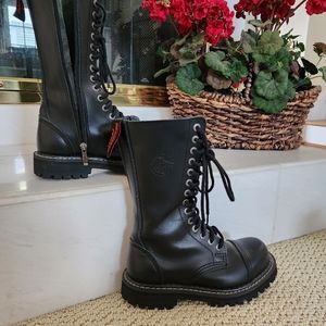 Angry Itch Lace/Zip Up Leather Black Combat Boots